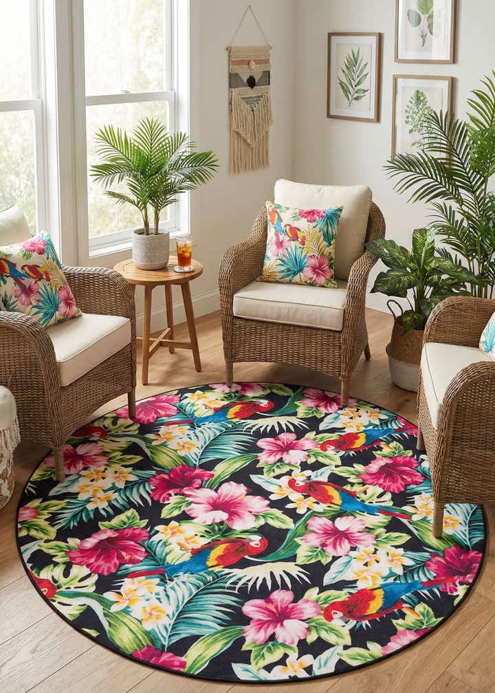 7' 10 x 7' 10 Easy-Clean Jill Zarin Caribbean Indoor / Outdoor Round Rug