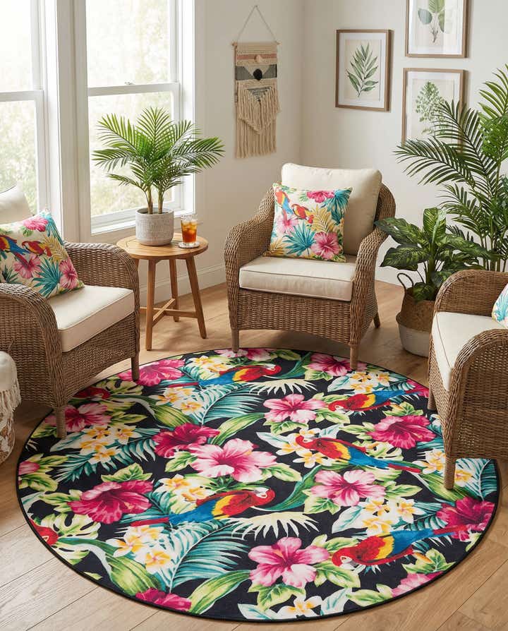 7' 10 x 7' 10 Easy-Clean Jill Zarin Caribbean Indoor / Outdoor Round Rug
