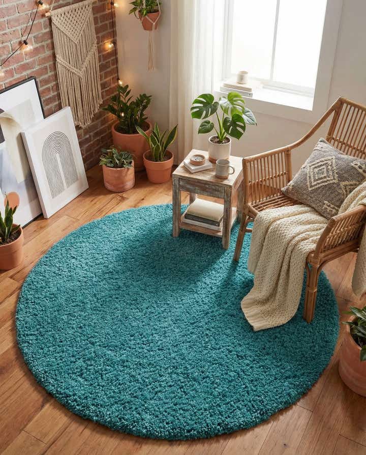 5' 3 x 5' 3 Solid Shag Round Rug