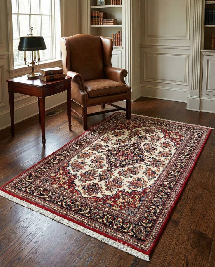 Detail image of 4' 5 x 6' 6 Hand Knotted Qom Persian Rug