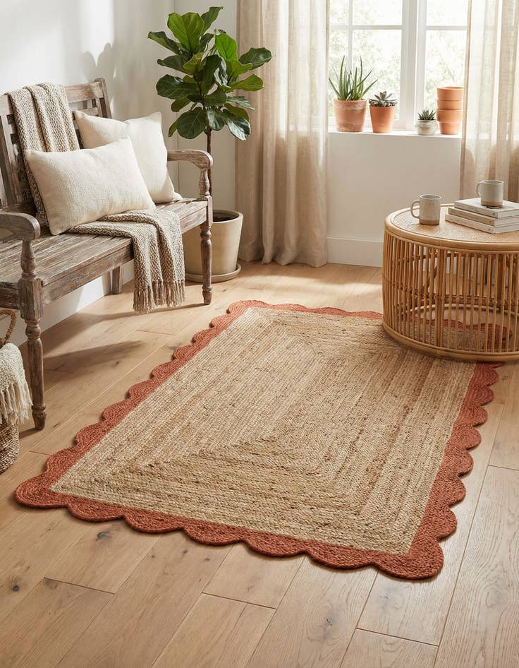 Detail image of 3' 1 x 5' 1  Hand Scallop Braided Jute Rug