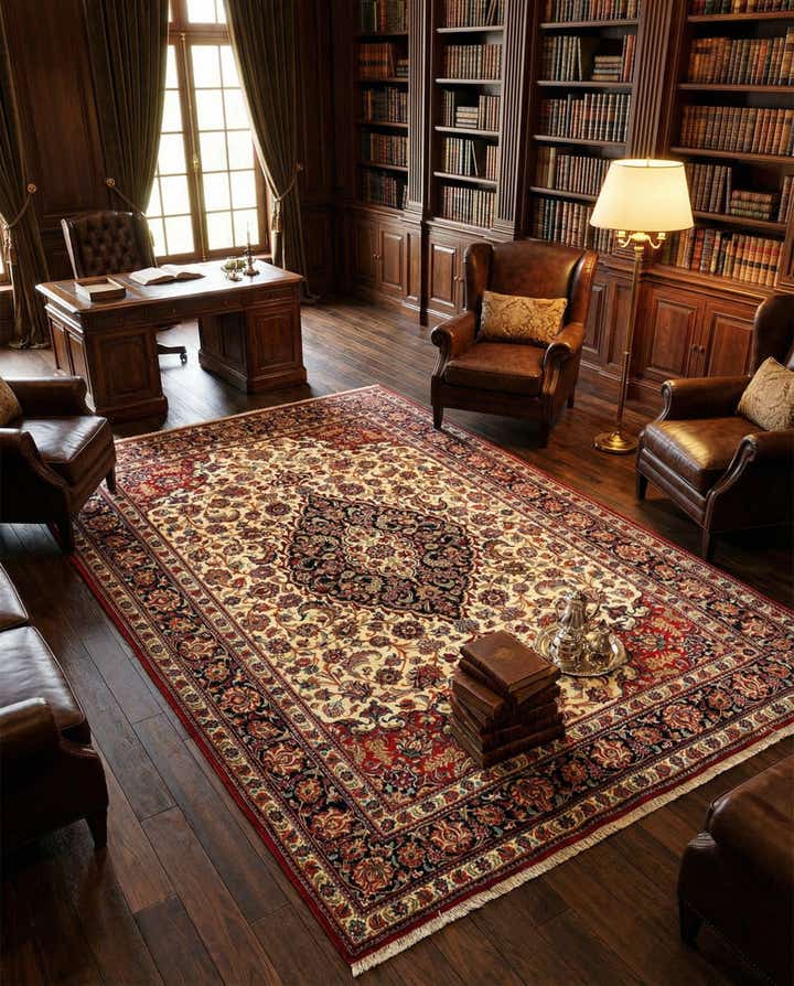 6' 9 x 9' 8 Hand Knotted Qom Persian Rug