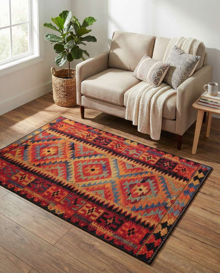 3' 3 x 5' 3 Easy-Clean Tribal Indoor / Outdoor Rug