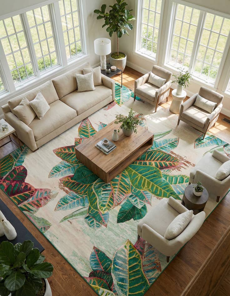 Detail image of 10' x 10' Easy-Clean Botanical Indoor / Outdoor Square Rug