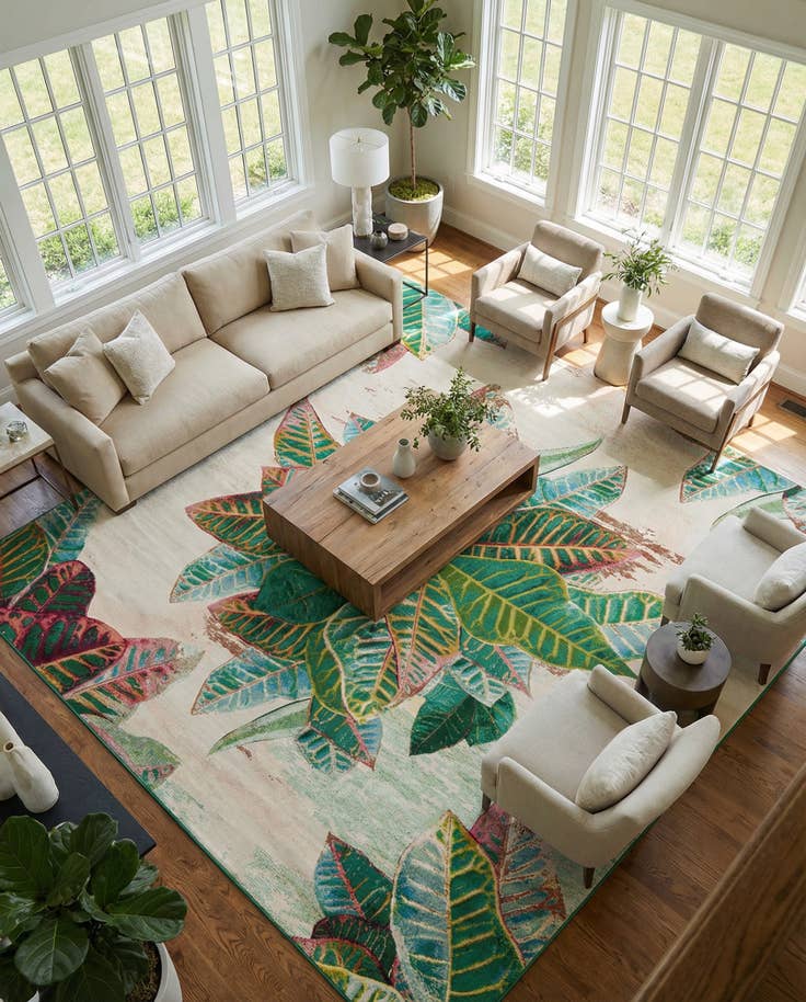 Detail image of 10' x 10' Easy-Clean Botanical Indoor / Outdoor Square Rug