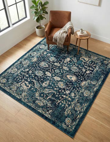 Navy Blue Dahlia Square Rug