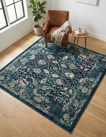Navy Blue Dahlia Square Rug