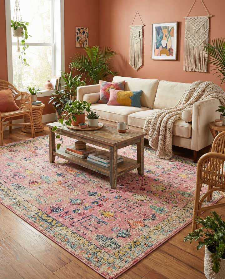 Pink 8' x 10' Washable El Paso Rug