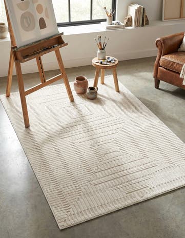 Ivory White Textura Designer Rug