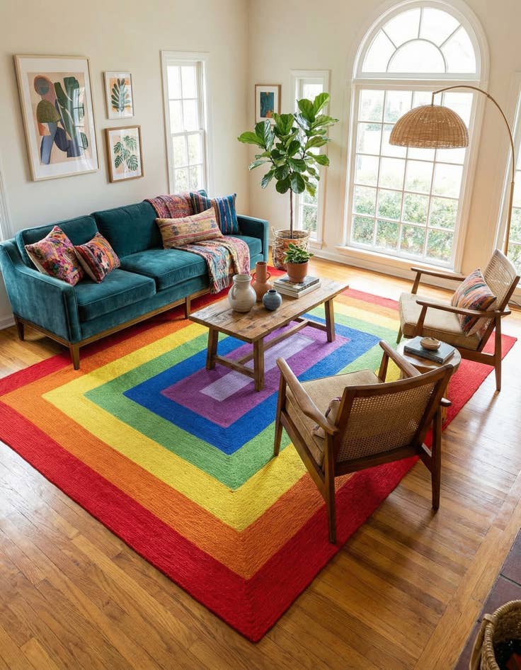 Detail image of 9' x 12' Handmade Hand Braided Rainbow Wool Rug
