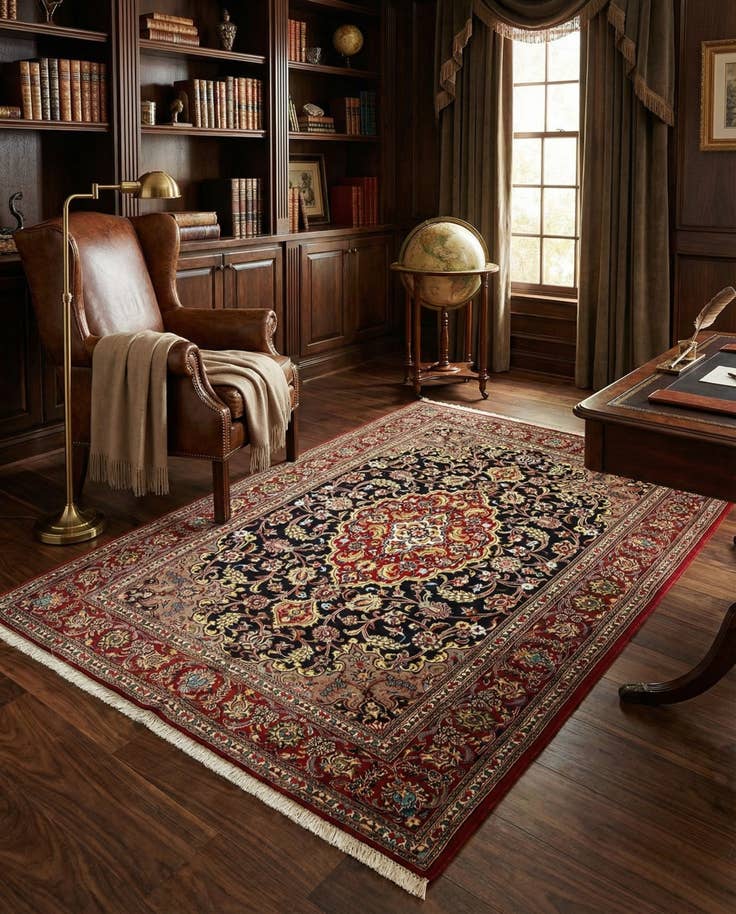 Detail image of 4' 8 x 6' 11 Hand Knotted Qom Persian Rug