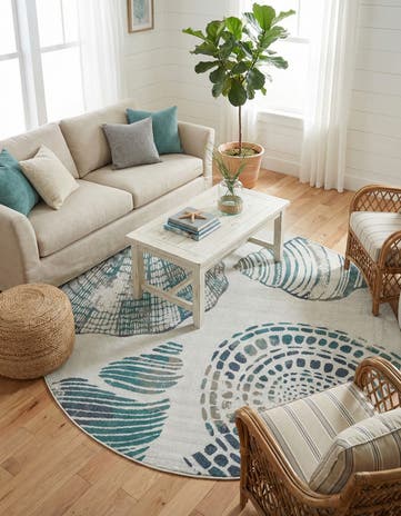 7' x 7' Easy-Clean Coastal Indoor / Outdoor Round Rug