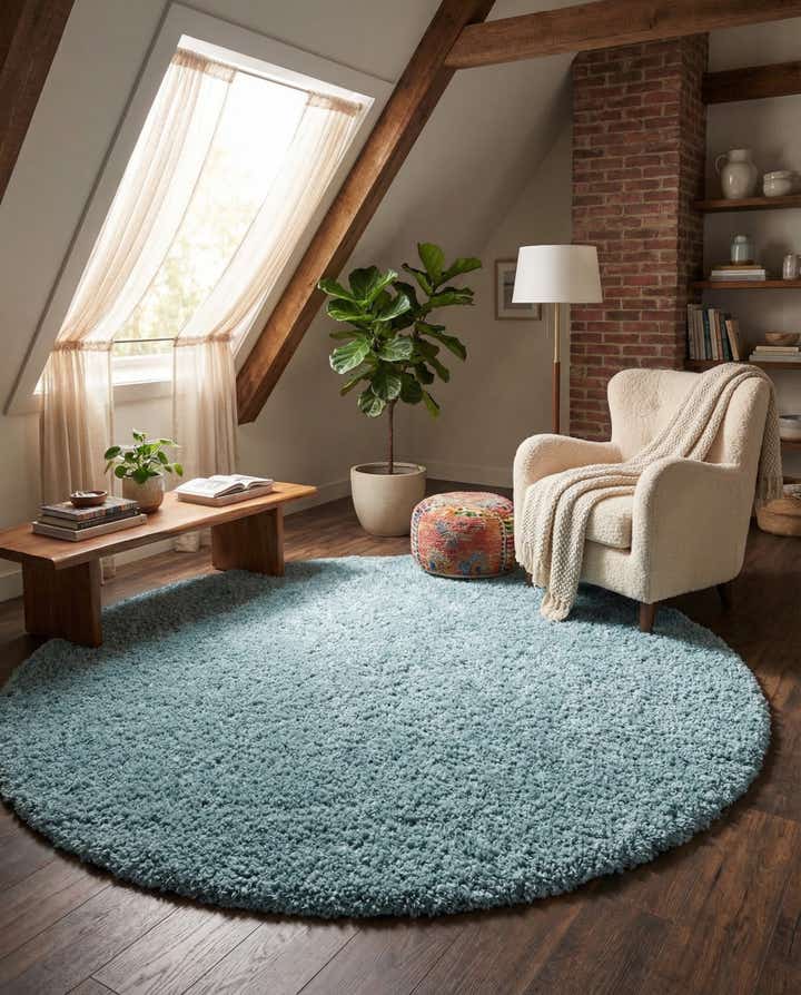 7' x 7' Solid Shag Round Rug