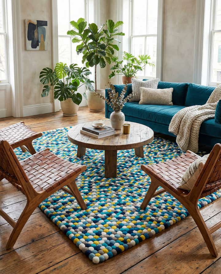 7' 10 x 7' 10 Felt Ball Wool Square Rug