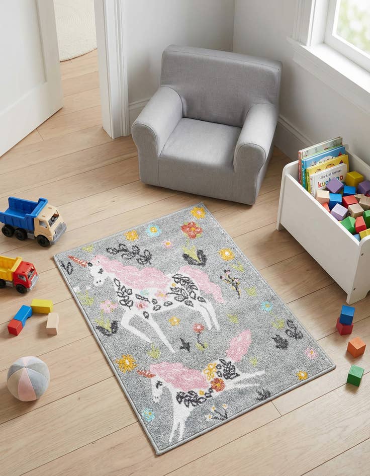 Detail image of 2' 2 x 3' Unicorns Whimsy Kids Rug