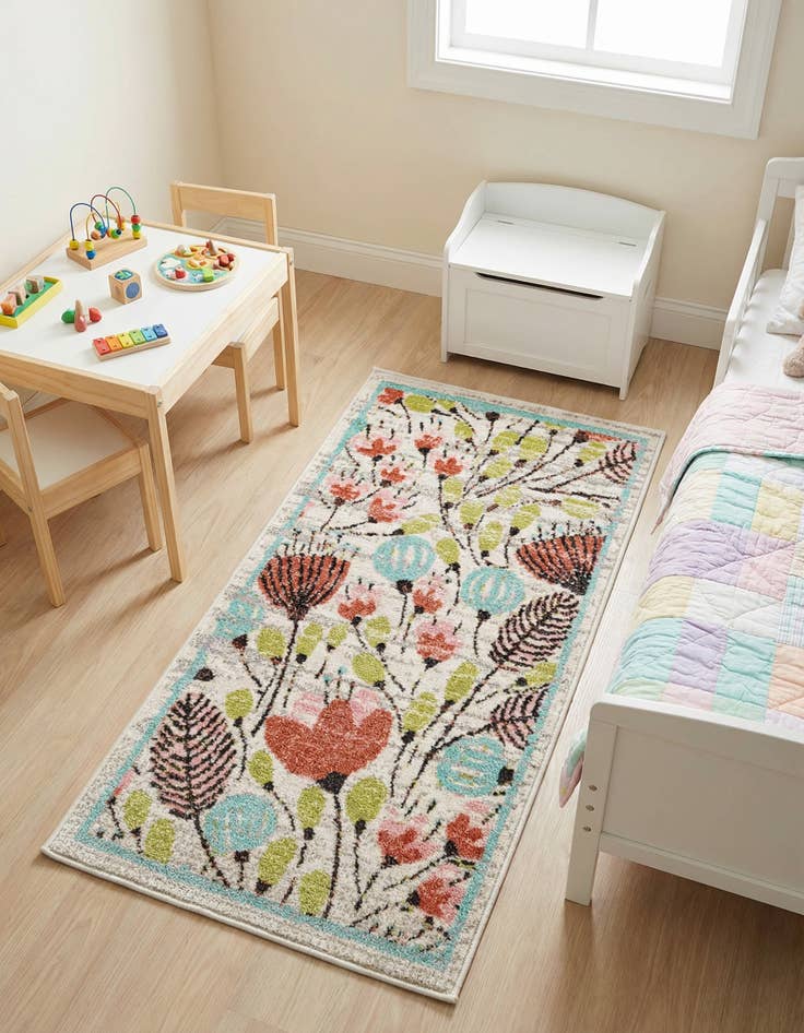 Detail image of 2' 2 x 4' Flowers Whimsy Kids Runner Rug