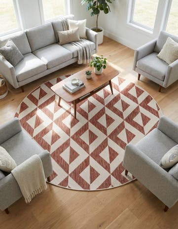 Rust Red Easy-Clean Jill Zarin Napa Indoor / Outdoor Round Rug
