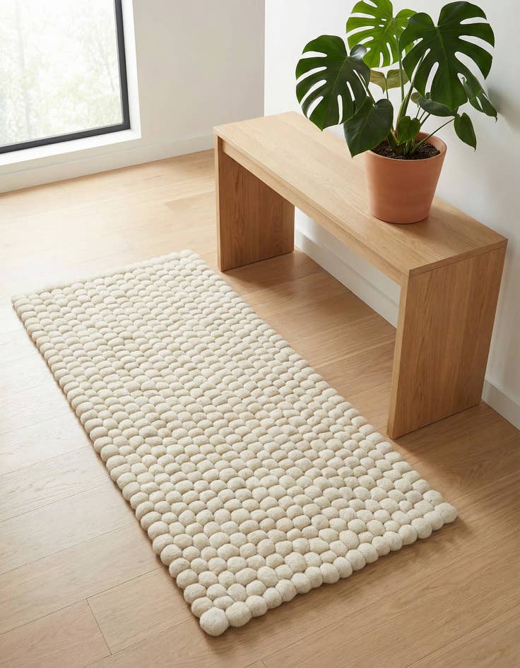 Detail image of 2' x 4' 1  Hand Woven Felt Ball Wool Runner Rug