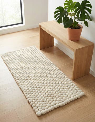 Ivory Hand Woven Felt Ball Wool Runner Rug
