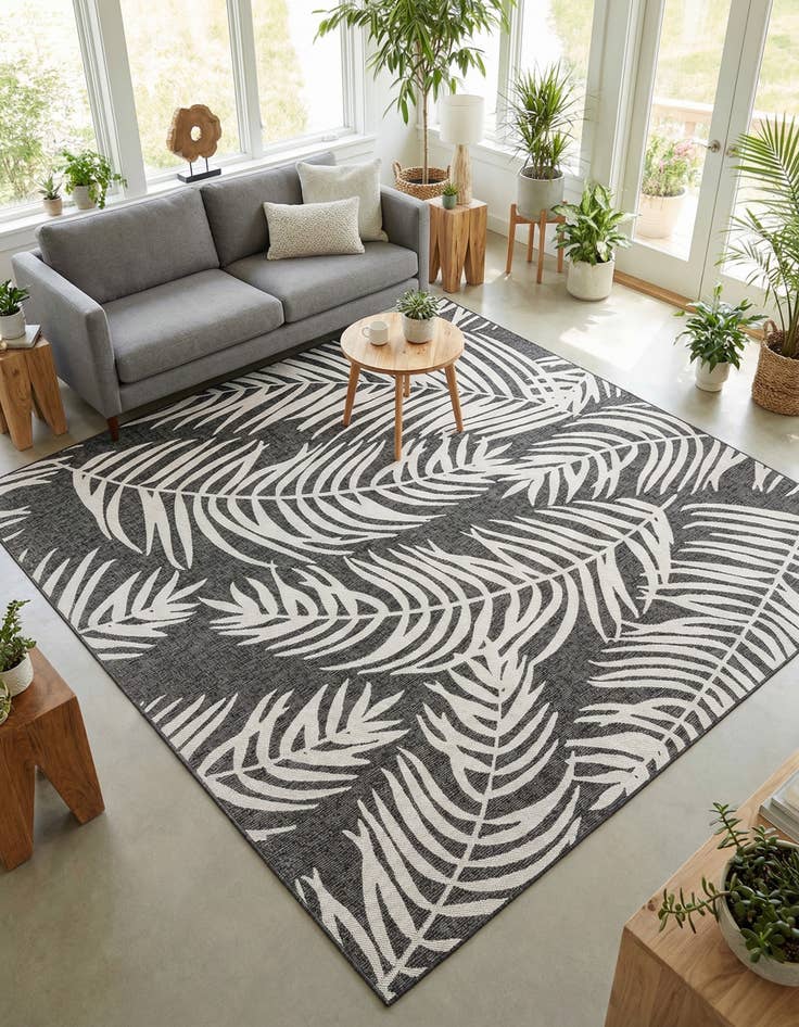 Detail image of 10' x 10' Washable Botanical Indoor / Outdoor Square Rug