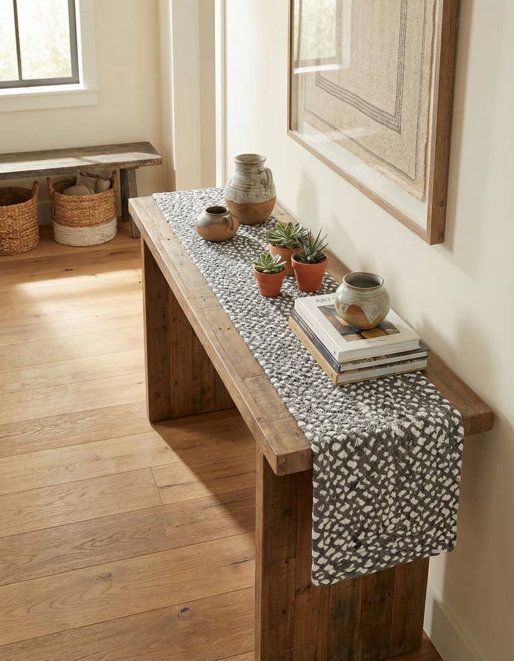 Detail image of 1' 2 x 8' Handmade Braided Chindi Table Runner Rug