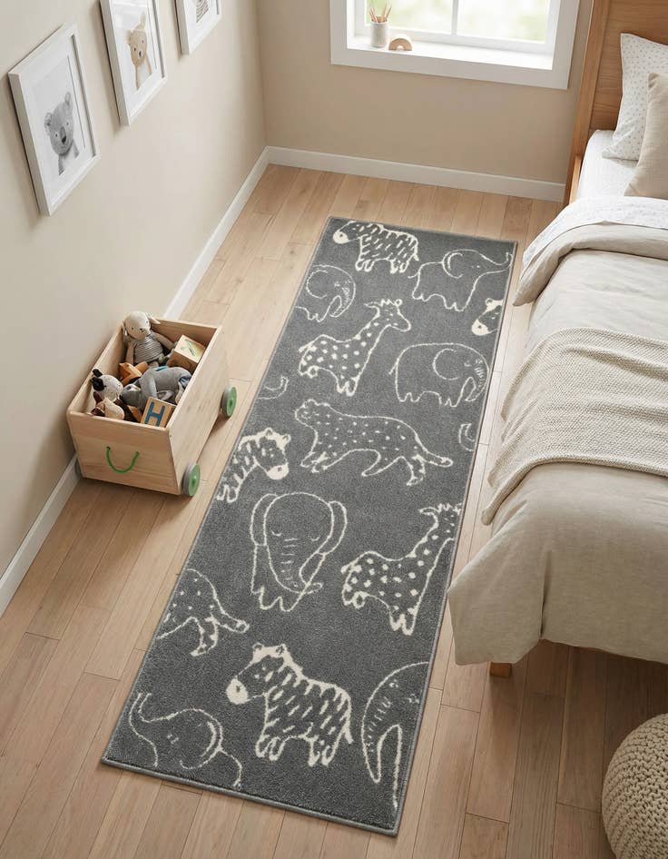 Detail image of 2' 2 x 6' Animals Whimsy Kids Runner Rug