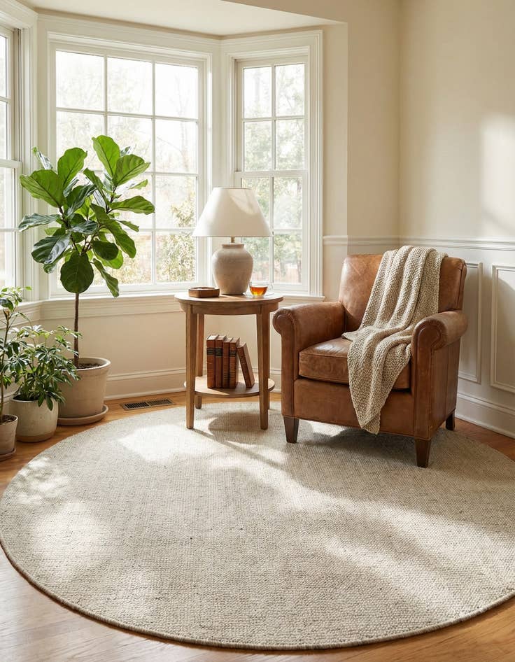 Detail image of 5' 3 x 5' 3  Hand Woven Jill Zarin English Manor Farmhouse Wool Round Rug