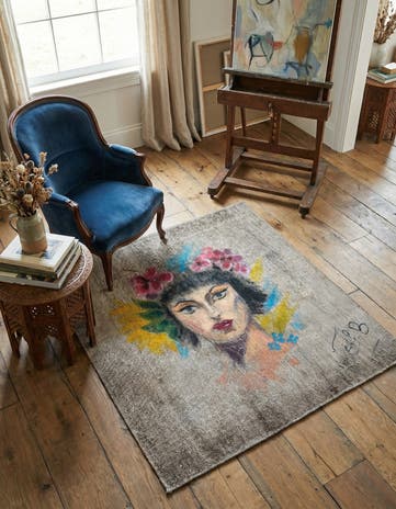 3' 3 x 3' 8 Hand Knotted Ultra Vintage Persian Wool Square Rug