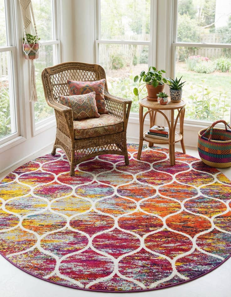 Detail image of 7' 10 x 7' 10 Lattice Frieze Round Rug