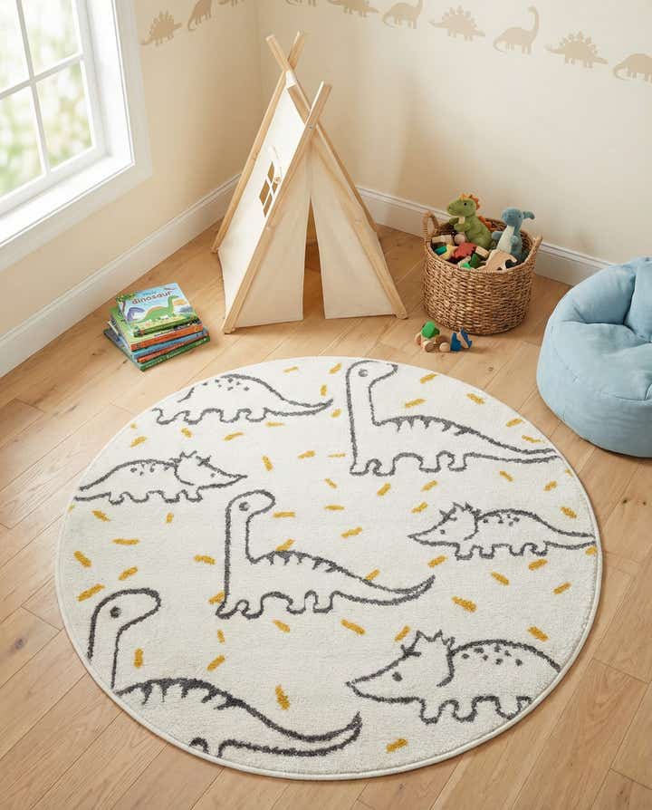 3' 3 x 3' 3 Dinosaur Whimsy Kids Round Rug