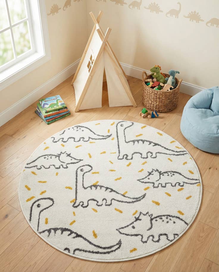 Detail image of 3' 3 x 3' 3 Dinosaur Whimsy Kids Round Rug