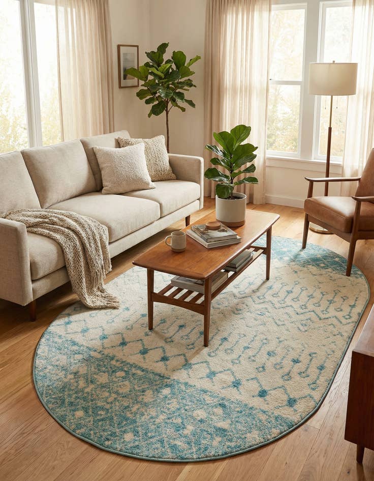 Detail image of  5' 3 x 8' Moroccan Trellis Oval Rug