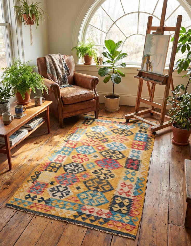 Detail image of 3' 4 x 6' 4 Hand Woven Kilim Maymana Wool Rug