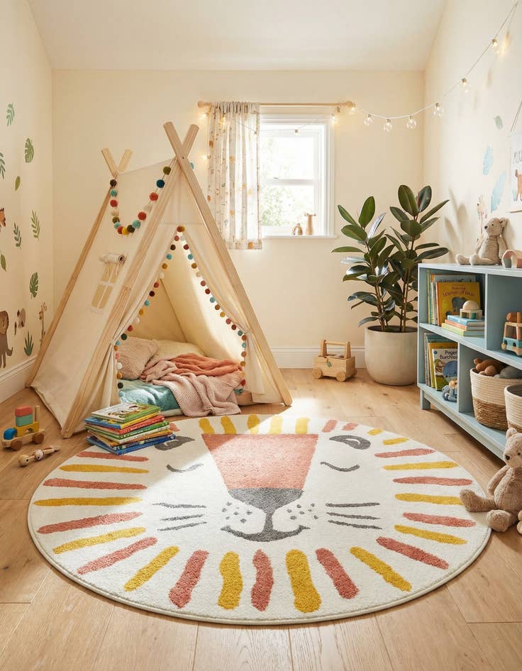 Detail image of 6' 1 x 6' 1 Lion Whimsy Kids Round Rug