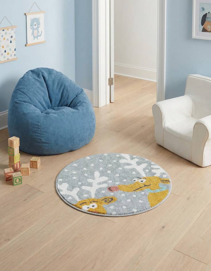 Detail image of 2' 2 x 2' 2 Reindeer Whimsy Kids Round Rug