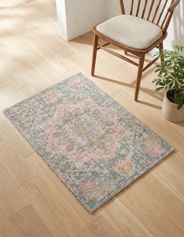 Blue and Peach Hand Woven Chenille Jute Rug