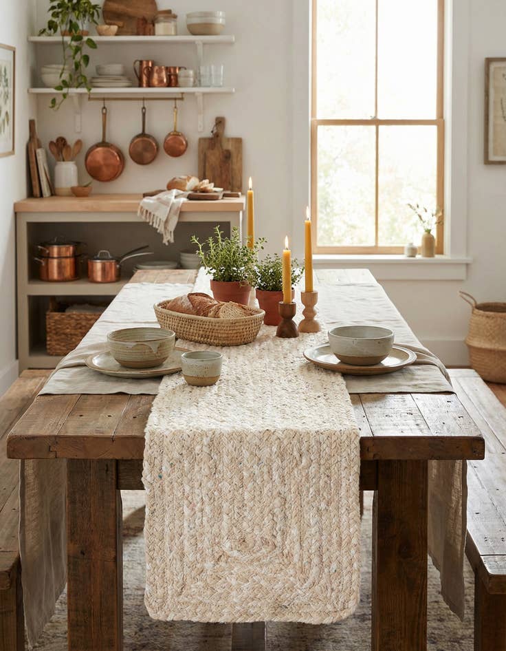 Detail image of 1' 2 x 8'  Hand Braided Chindi Table Runner Rug