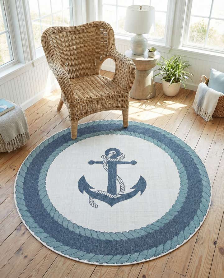 4' x 4' Easy-Clean Coastal Indoor / Outdoor Round Rug