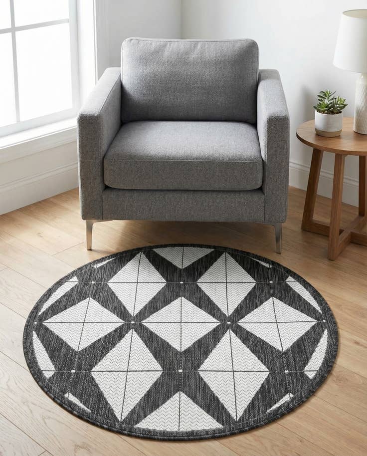 Detail image of 3' x 3' Easy-Clean Modern Indoor / Outdoor Round Rug