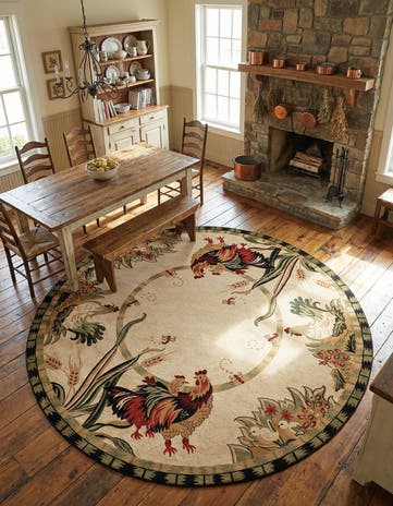 Cream Pastoral Round Rug