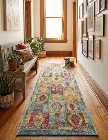Light Blue Washable Mesa Runner Rug