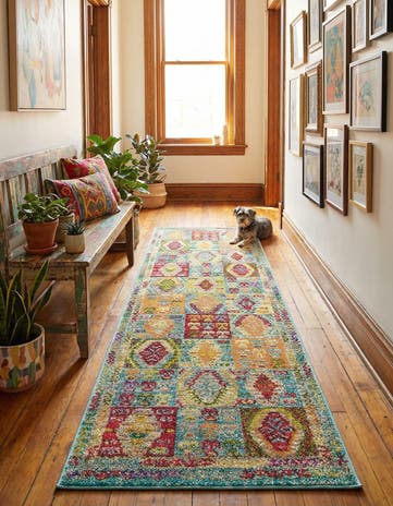 Light Blue Washable Mesa Runner Rug