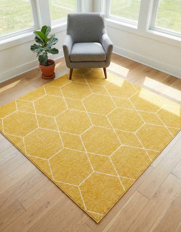 Yellow Lattice Frieze Square Rug