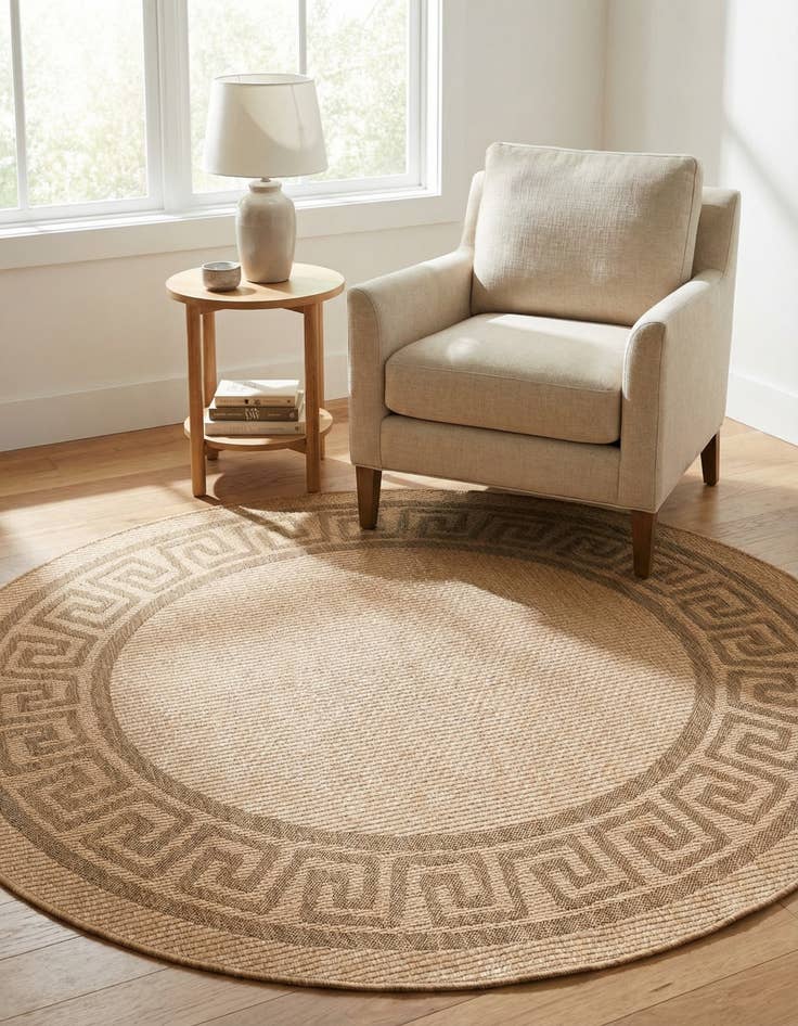 Detail image of 6' x 6' Easy-Clean Border Indoor / Outdoor Round Rug