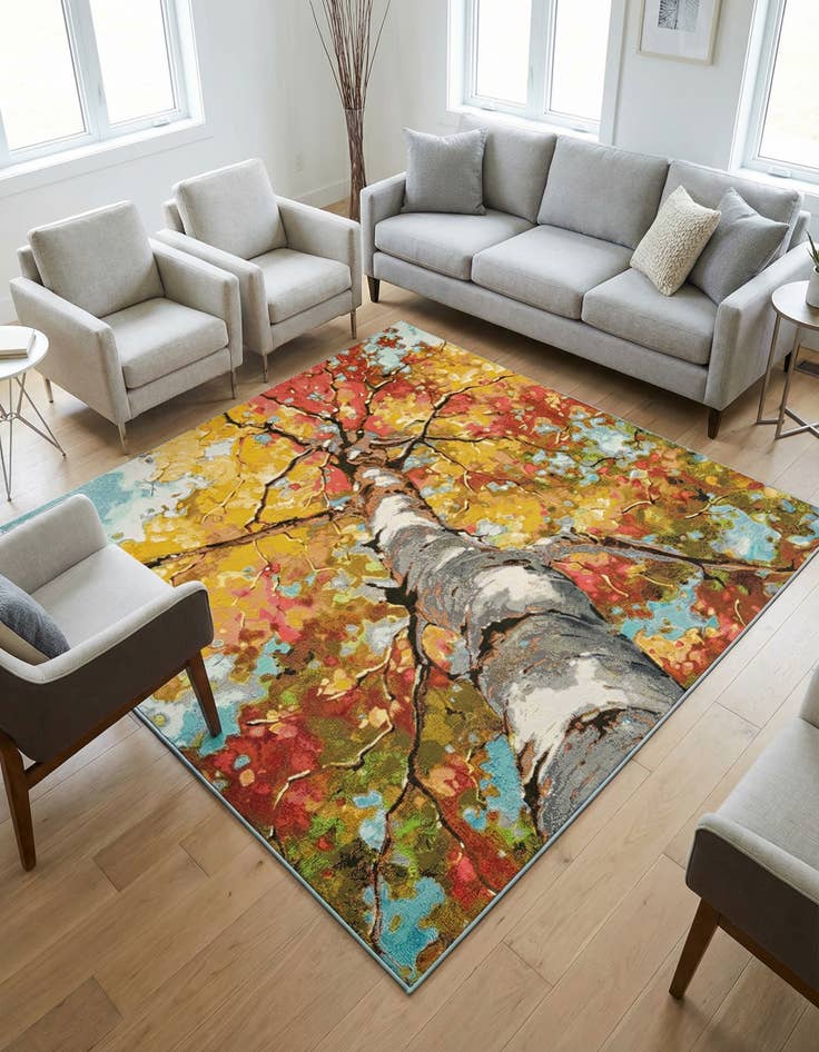Detail image of 7' 10 x 7' 10  Washable Botanical Indoor / Outdoor Square Rug