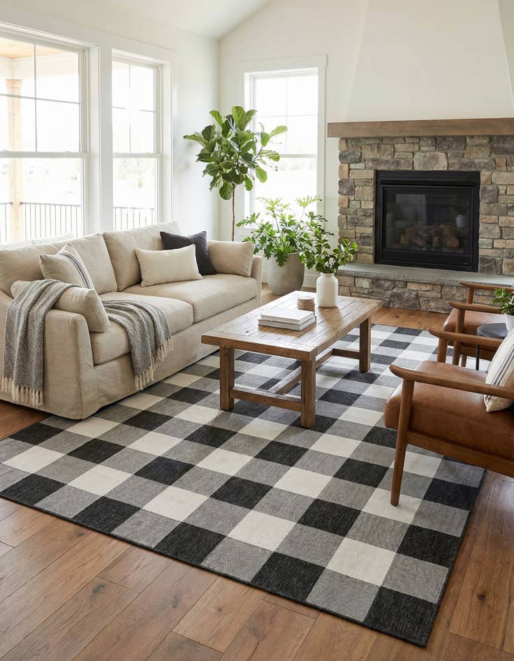 Detail image of 9' x 12'  Washable Checkered Indoor / Outdoor Rug