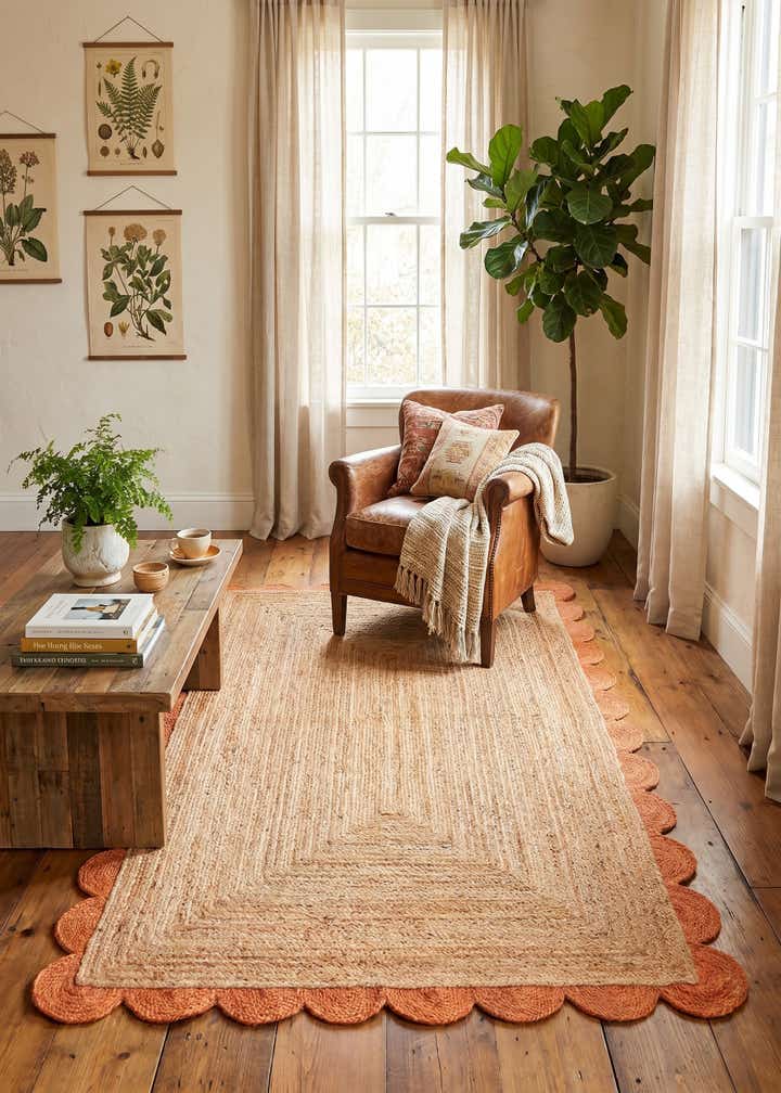 5' 1 x 8' Handmade Scallop Braided Jute Rug