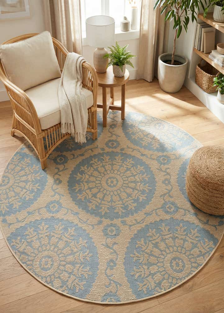 6' x 6' Easy-Clean Botanical Indoor / Outdoor Round Rug