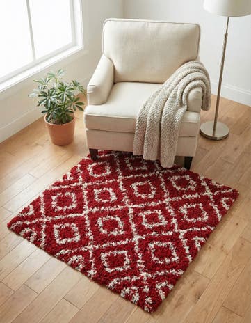 Burgundy Red Lattice Shag Square Rug