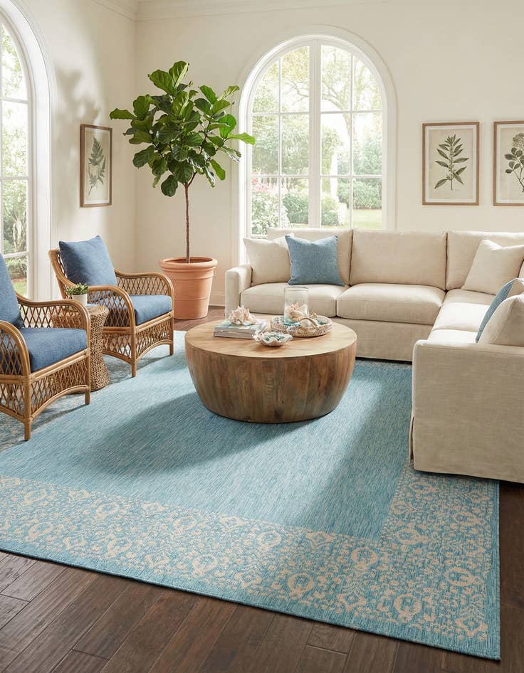 Detail image of 13' x 13' Washable Border Indoor / Outdoor Square Rug